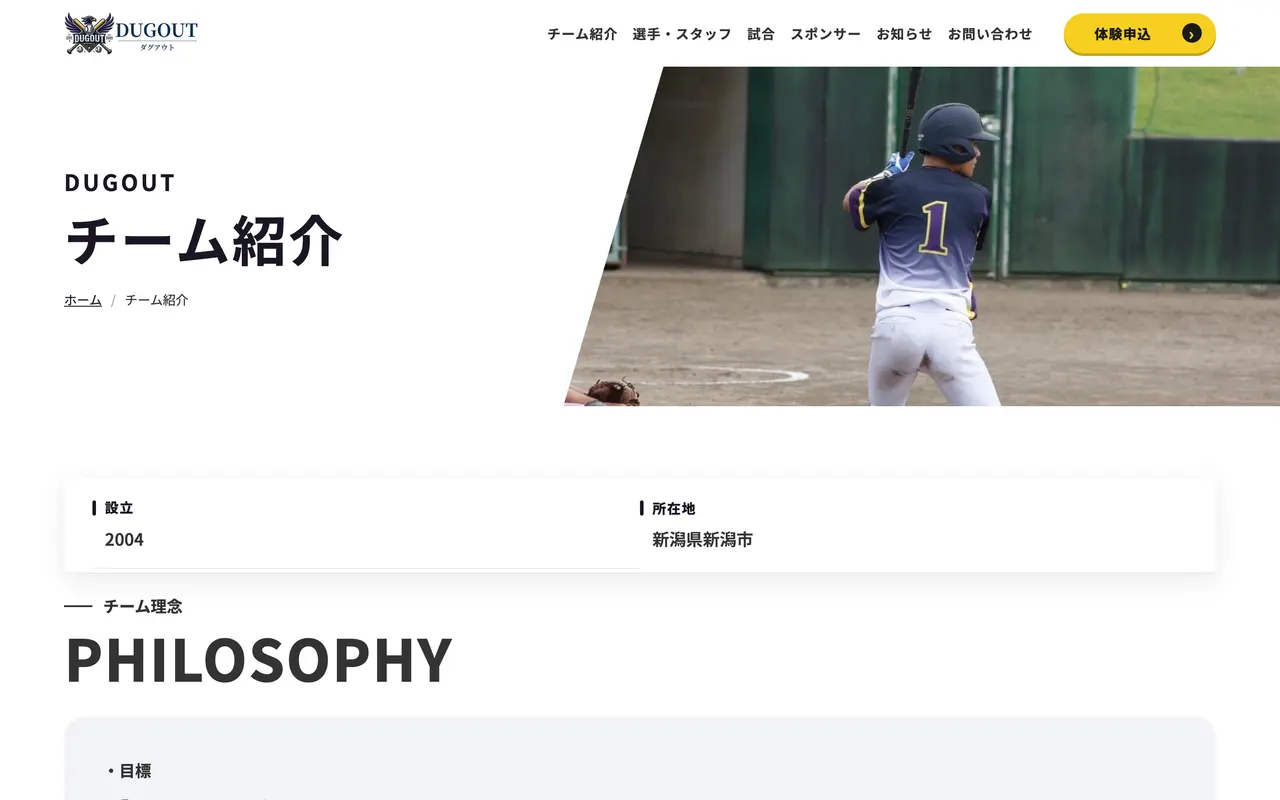チーム紹介ページの表示例